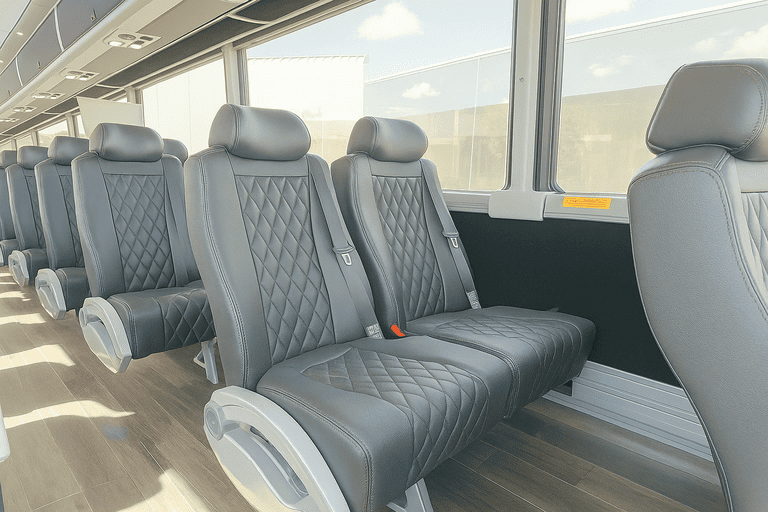 interior of Mission Viejo Minibus Company charter bus